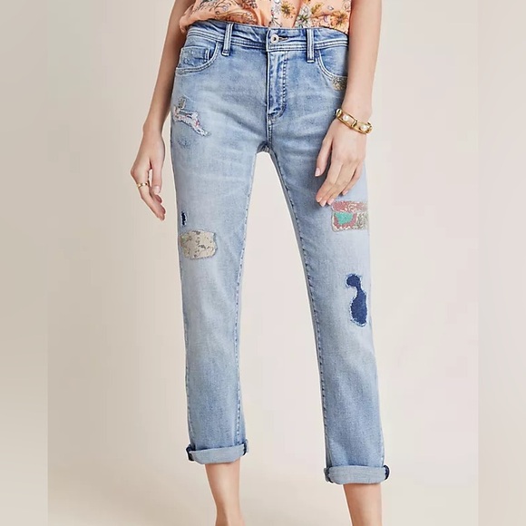 Anthropologie Pilcro Village Straight Jeans In Light Patchwork Slim Boyfriend 28 - Picture 1 of 9